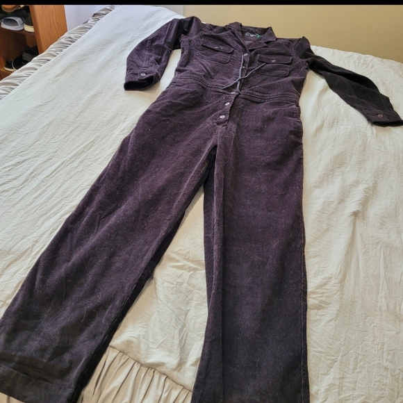 Dockers Corduroy Jumpsuit womens SZ M Black Utility Coverall button front - Picture 2 of 12